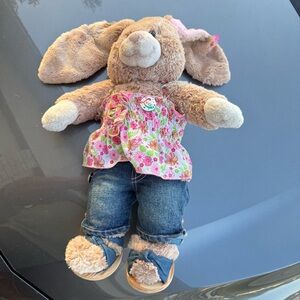 Build a Bear Floral Bunny Plush Toy with Denim Outfit